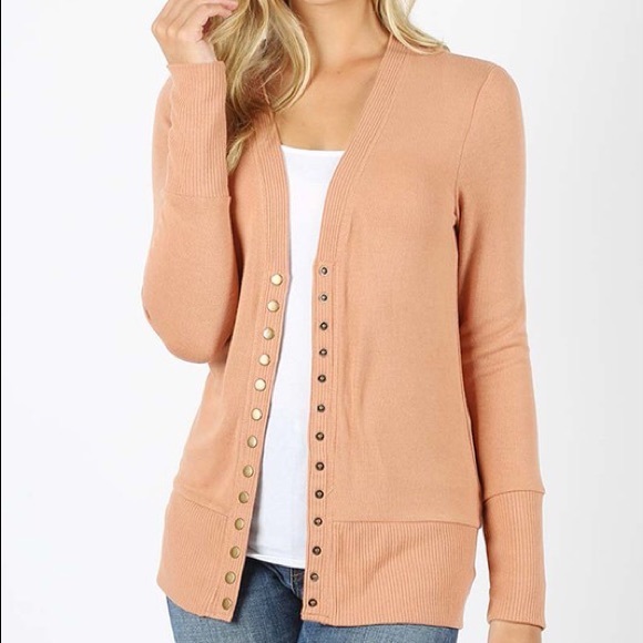 Snap Button Cardigan Ribbed Sweater Eggshell - Picture 2 of 3